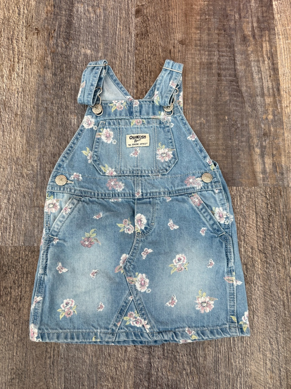 OshKosh B'gosh Light Blue Floral Denim Overall Dress 2T